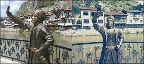 Bu da oldu! Selfie yapan şehzade heykeli dikildi!