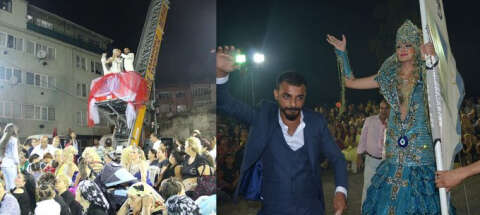 Bursa'da yelkenli, vinçli Roman düğünü