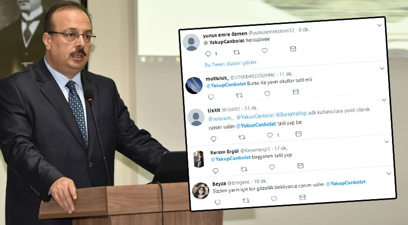 Bursa Valisi Yakup Canbolat'ı tweet yağmuruna tuttular... Bursa'da okullar tatil mi?