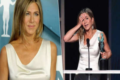 Jennifer Aniston ödül törenine sütyensiz gelince...