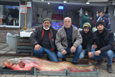 Dev yayın balığı tezgahta: Hatıra fotoğrafı çekildiler