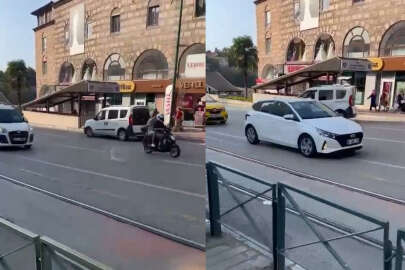 Bursa'da ters şeritten giden araç kameralarda!