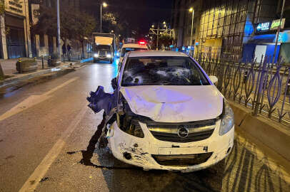 Alkollü kadın sürücü konsolosluk önünde kaza yaptı!