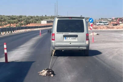 Köpeği aracın arkasına bağlayarak sürükleyen şahıs yakalandı!