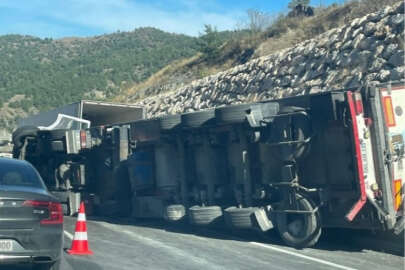 Paket tavuk yüklü tır devrildi!