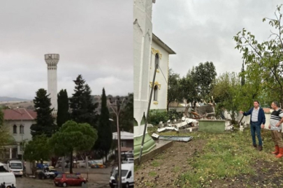 Yıldırım cami minaresini yıktı