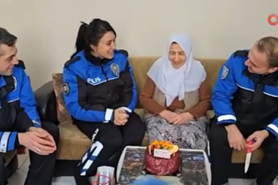 81 yaşındaki yaşlı kadına, emniyetten doğum günü sürprizi