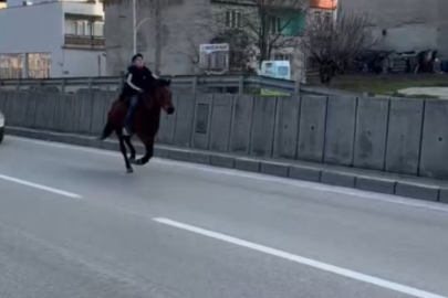 Bursa'da trafiğe atla çıkan genç anayolda dört nala koştu