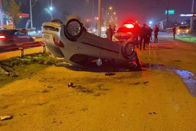 Bursa'da kontrolden çıkan araç takla attı!