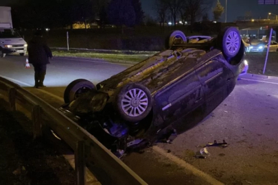 Bursa'da kontrolden çıkan araç takla attı!